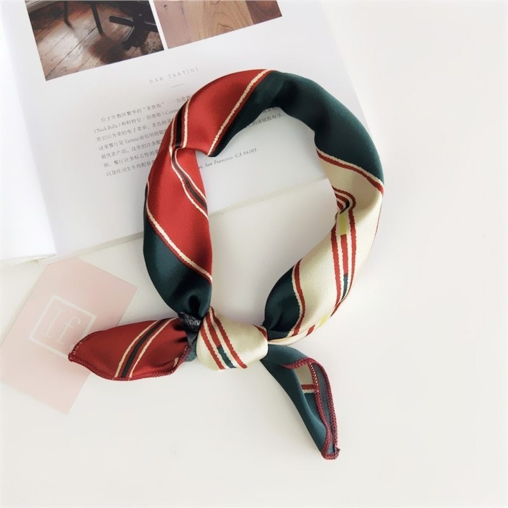 2/$10 Dark Green, Cream & Red Hair/Bag Scarf - Picture 2 of 4